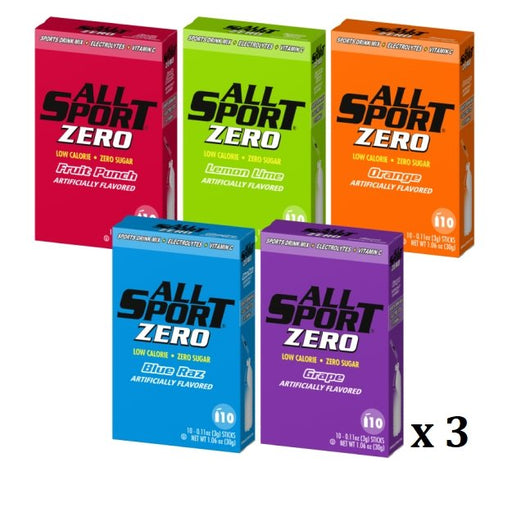 All Sport Powder Hydration Sticks, Zero Calorie, Performance Electrolyte Drink Mix, Sugar Free, 2x Potassium, Variety (Vending Pack) 150/Case - BHP Safety Products