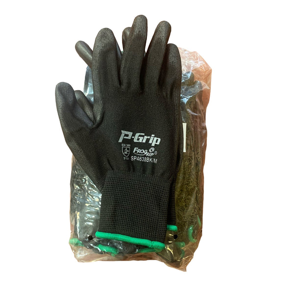 P-Grip Black Nylon/Polyurethane General Purpose Work Gloves with Black –  BHP Safety Products