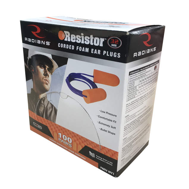 Radians Resistor® 32 Disposable Foam Corded Earplug, FP71 (Box of 100)
