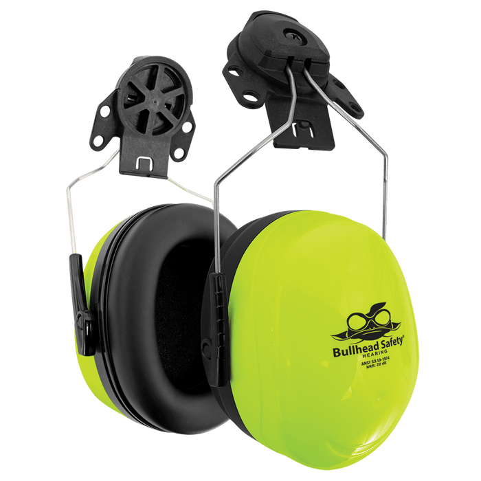 Bullhead Safety Hi - Vis Lime, Cap - Mounted, NRR 22 dB Earmuffs, HP - M3 - BHP Safety Products
