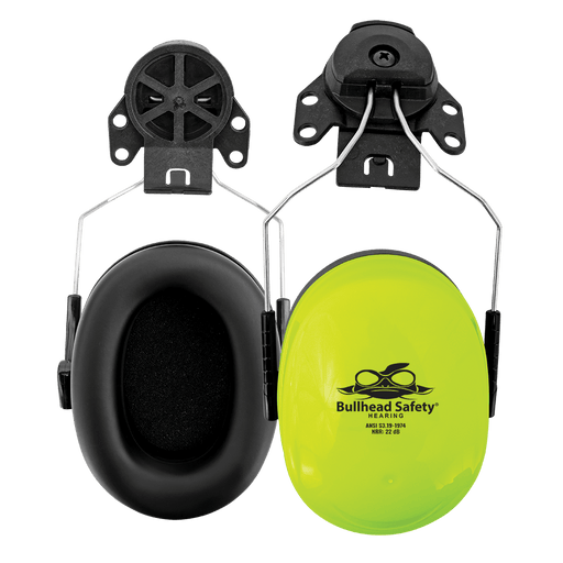 Bullhead Safety Hi - Vis Lime, Cap - Mounted, NRR 22 dB Earmuffs, HP - M3 - BHP Safety Products