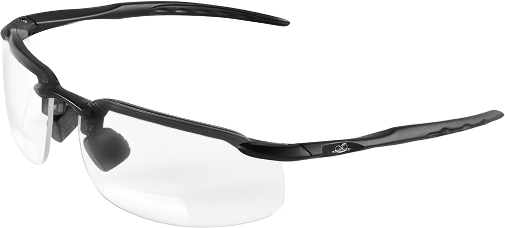 Bullhead Swordfish Clear Bifocal/Reader Style Lens, Matte Black Frame Safety Glass (+1.5, +2.0, +2.5) - BHP Safety Products