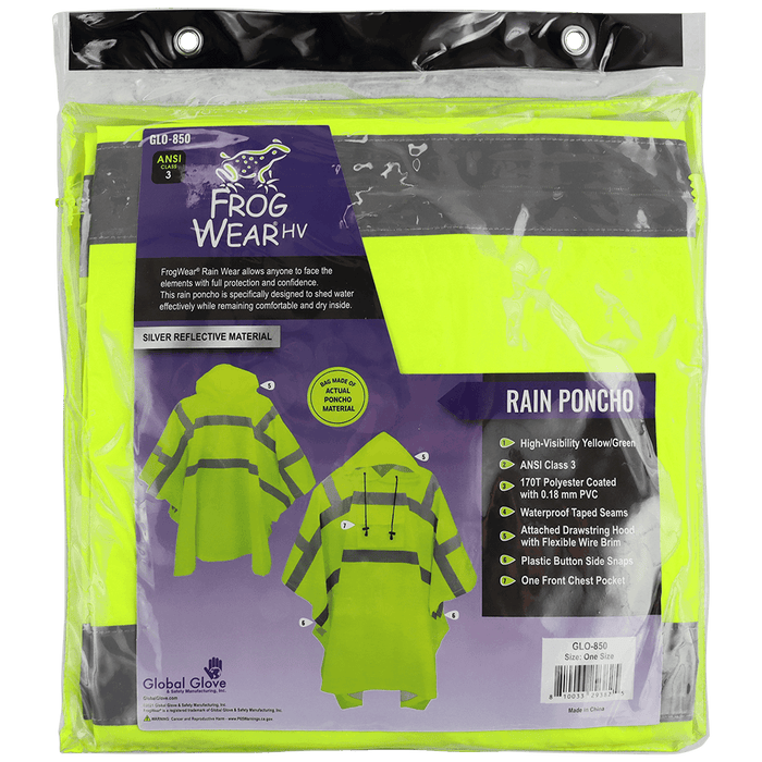 FrogWear Hi - Vis Lime PVC - Coated Polyester Rain Poncho, GLO - 850 - BHP Safety Products
