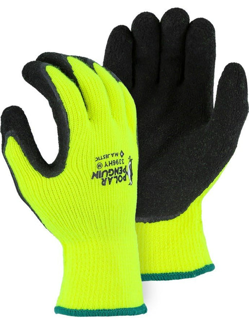 Majestic Glove 3396HY Polar Penguin Winter Lined with Latex Dipped Palm, Hi - Vis Lime (12/Pairs) - BHP Safety Products