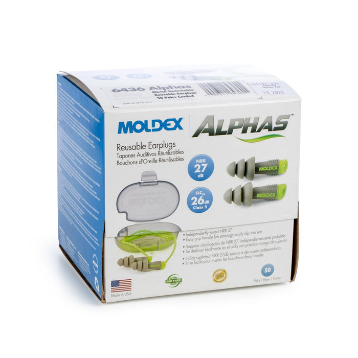 Moldex Alphas™ Corded Reusable Earplug in Pocket - Pak Plus 6435, NRR 27dB (Box of 50 - Pairs) - BHP Safety Products