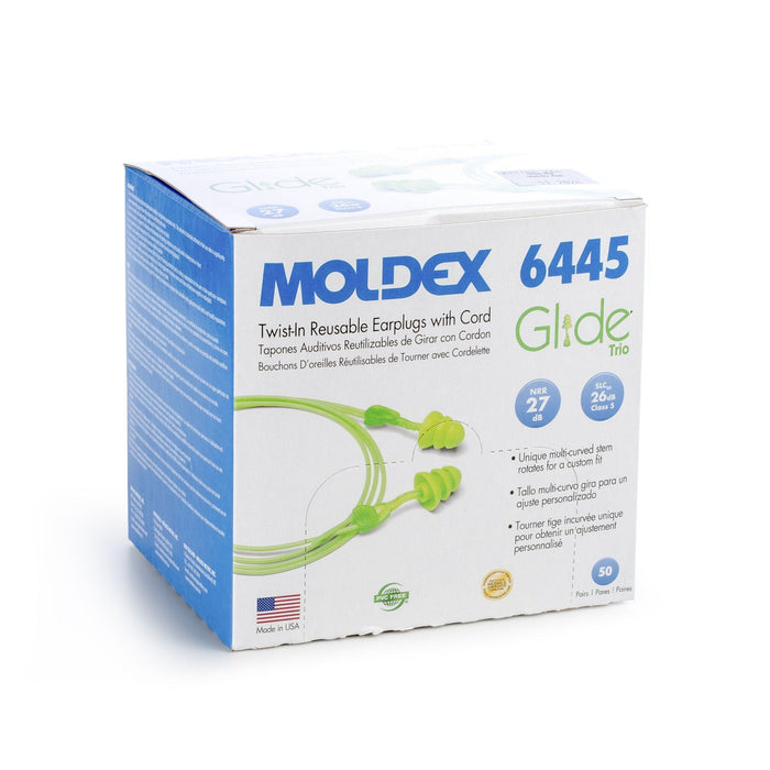 Moldex Glide® Trio Corded Reusable Twist and Push - In Earplug 6445, NRR 27dB (Box of 50 - Pairs) - BHP Safety Products