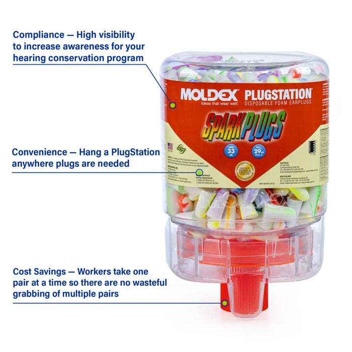 Moldex SparkPlugs PlugStation Uncorded Disposable Foam Earplug Dispenser 6644, NRR 33dB (250 - Pair Dispenser) - BHP Safety Products