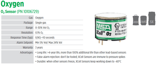 MSA 10106729 Xcell O2 Replacement Oxygen Sensor for ALTAIR 4X/5X Multi - Gas Detectors - BHP Safety Products