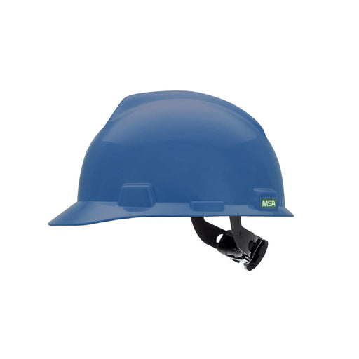 MSA V - Gard Slotted Cap Style Hard Hat, Blue, W/Fas - Trac III Suspension - BHP Safety Products