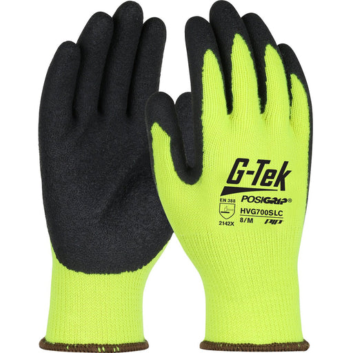 PIP G - Tek PosiGrip Hi - Vis Lime, Latex Coated Palm & Fingers, X - Large (12 - Pairs) - BHP Safety Products