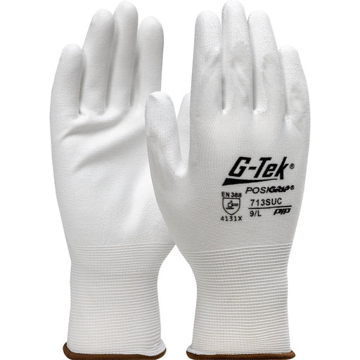PIP G - Tek PosiGrip Seamless Knit Nylon Glove PU Coated Palm, White, 713SUC/X - Large (12/PR) - BHP Safety Products