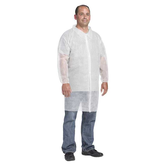 PIP Standard Weight 20GSM SBP Lab Coat with Elastic Wrist, No pockets, 3512 - BHP Safety Products