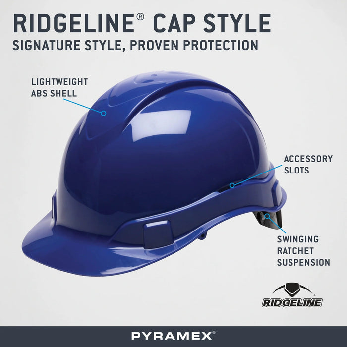 Pyramex Ridgeline Cap Style Hard Hat, 4 - Point Ratchet Suspension, Non - Vented - BHP Safety Products