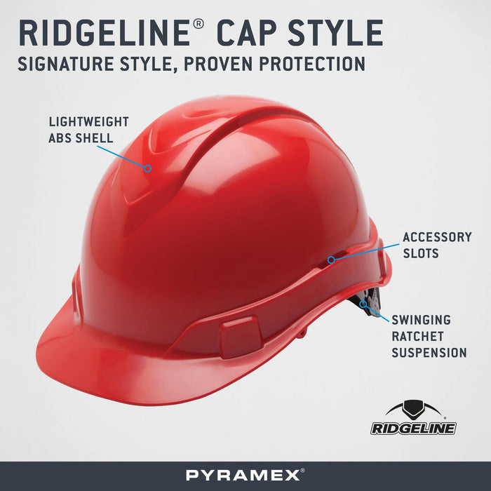 Pyramex Ridgeline Cap Style Hard Hat, 4 - Point Ratchet Suspension, Non - Vented - BHP Safety Products