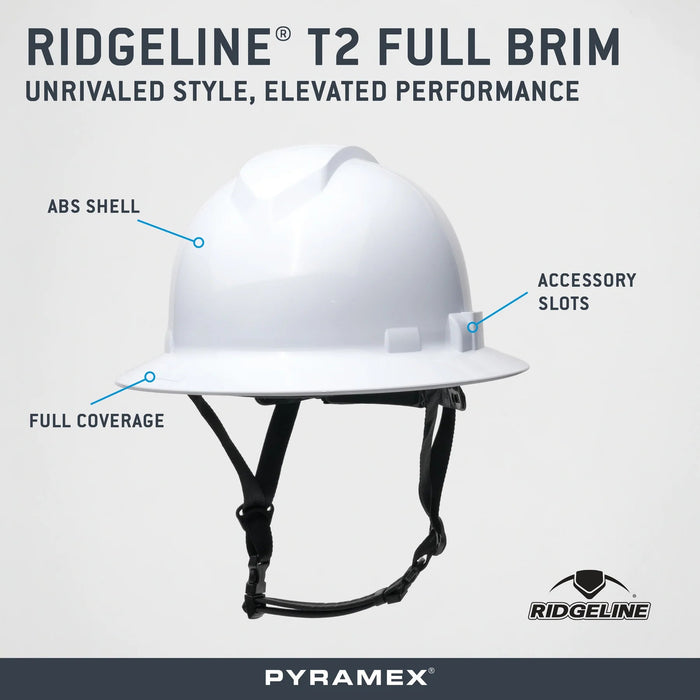 Pyramex Ridgeline® T2 Full Brim Hard Hat (Vented & Non - Vented) w/o Mips® - BHP Safety Products