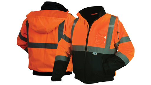 Pyramex RJ32 Series Bomber Jacket, Hi - Vis Orange with 2" Silver Reflective Striping, Insulated, ANSI Type R Class 3 - BHP Safety Products