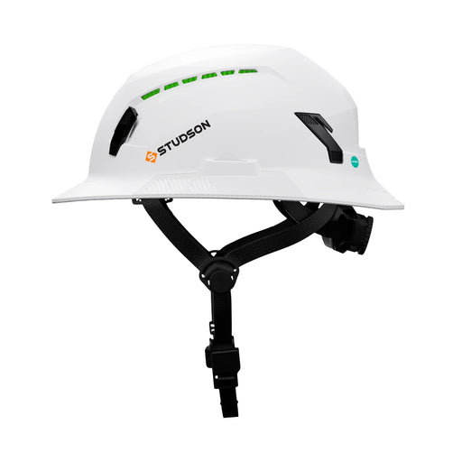 Studson SHK1 - FB - CW White Vented Industrial Safety Helmet with Integrated Chip Technology, Full Brim - BHP Safety Products