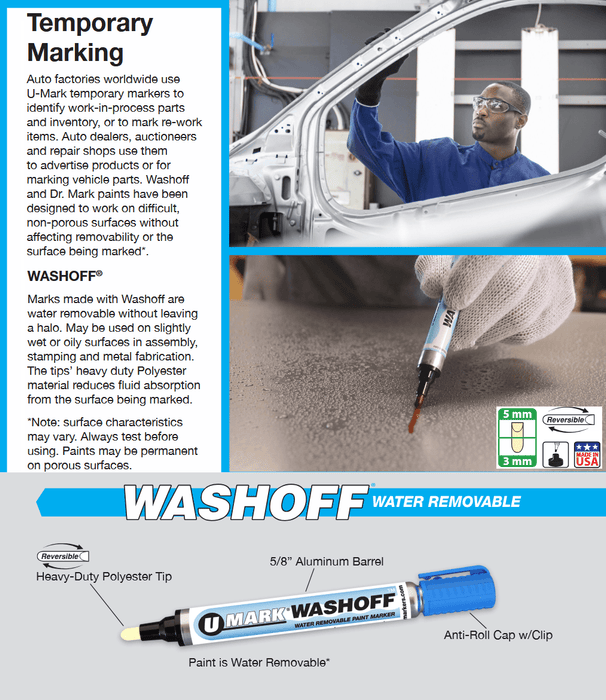 U - Mark WASHOFF Water - Removable Paint Marker (Box of 12) - BHP Safety Products