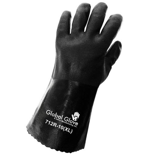 12 Inch Jersey Lined Double-Coated, Black PVC Chemical Handling Gloves, Size 10 - XL (12 Pairs) - BHP Safety Products