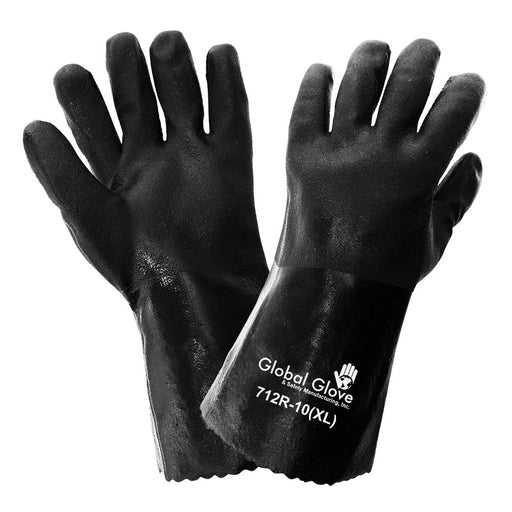 12 Inch Jersey Lined Double-Coated, Black PVC Chemical Handling Gloves, Size 10 - XL (12 Pairs) - BHP Safety Products