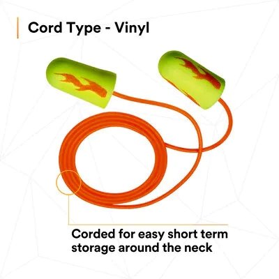 3M E-A-R Yellow Neon Blasts Earplugs 311-1252, Corded, 100 Pair / Box - BHP Safety Products