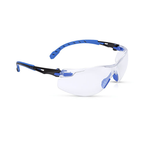 3M Solus 1000 Series Safety Glass with Clear Scotchgard Anti-Fog Lens and Black/Blue Frame, S1101SGAF, 1 Pair - BHP Safety Products
