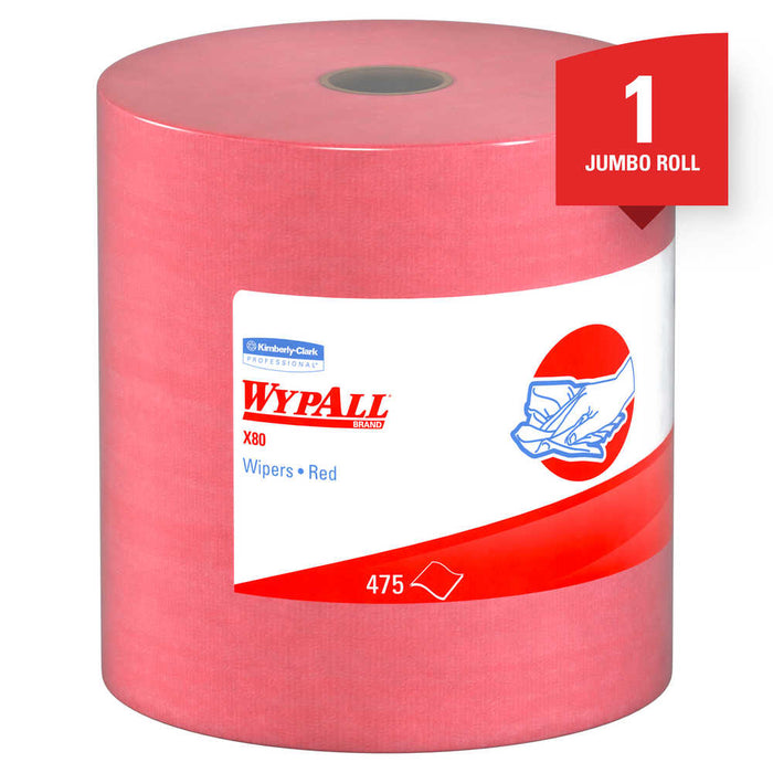 WypAll X80 Cloths, Hydroknit, Jumbo Roll, 12 1/2 x 13 2/5, 475 Wipers/Roll