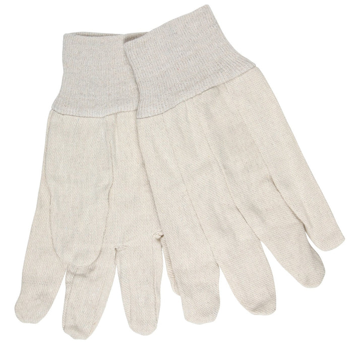 8oz White Cotton Canvas Work Gloves with Clute Pattern, Straight Thumb and Knit Wrist, Size Large (12 Pairs) - BHP Safety Products