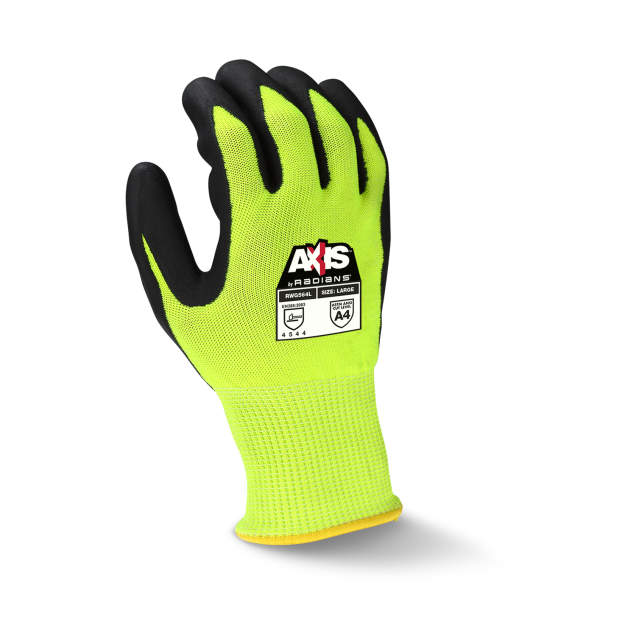 Radians RWG564 AXIS ANSI Cut Protection Level A4 Black Foam Nitrile Coated Work Glove, Hi-Vis Green