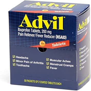 Advil Ibuprofen Tablets, 200mg Pain Reliever / Fever Reducer, 50 Packets (2 Pills per Packet) - BHP Safety Products