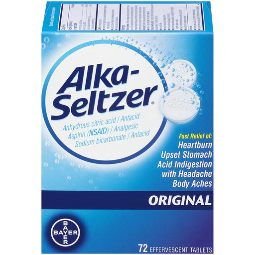 Alka-Seltzer Original Effervescent Tablets for Fast Relief of Heatburn, Upset Stomach, Acid Indisgestion with Headache and Body Aches, 72 Tablets/Box - BHP Safety Products