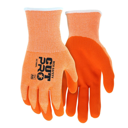 ANSI A6 Cut Pro / Cut Resistant Gloves, 13 Gauge Hypermax Shell, Sandy Foam Nitrile Coated Palm Dip, Hi-Vis Orange - BHP Safety Products