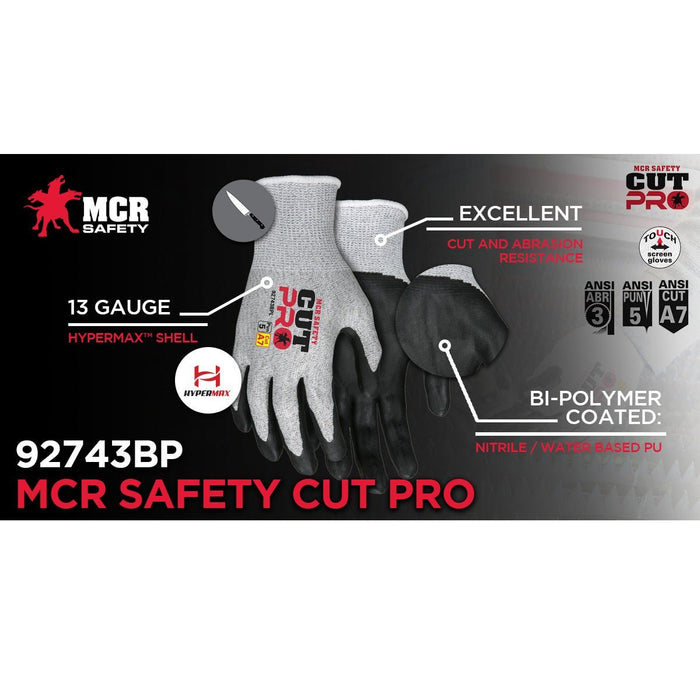 ANSI A7 Cut Pro / Cut Resistant Glove, 13 Gauge HPPE/Steel Shell, Bi-Polymer Palm and Fingers - BHP Safety Products