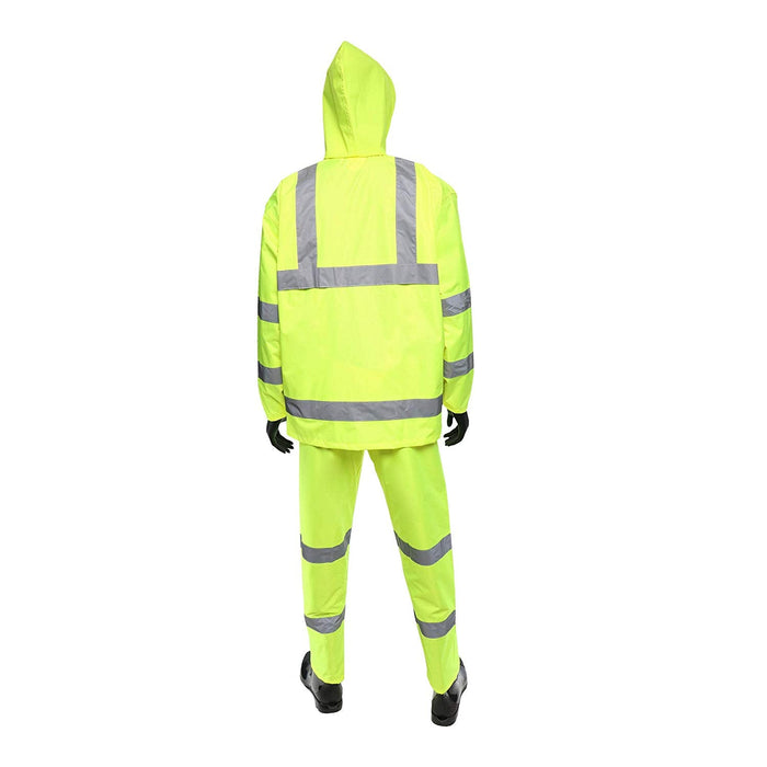 ANSI Type R Class 3 Three-Piece Rainsuit, Reflective, Polyester and Polyurethane Coated, 4033 - BHP Safety Products