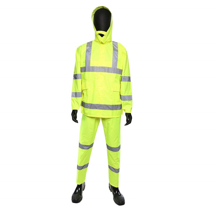 ANSI Type R Class 3 Three-Piece Rainsuit, Reflective, Polyester and Polyurethane Coated, 4033 - BHP Safety Products