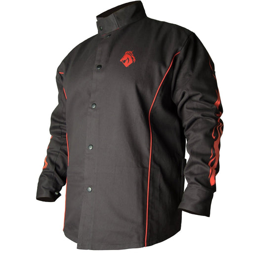 Black Stallion BSX Contoured FR Cotton Welding Jacket, Black with Red Flames, BX9C - BHP Safety Products