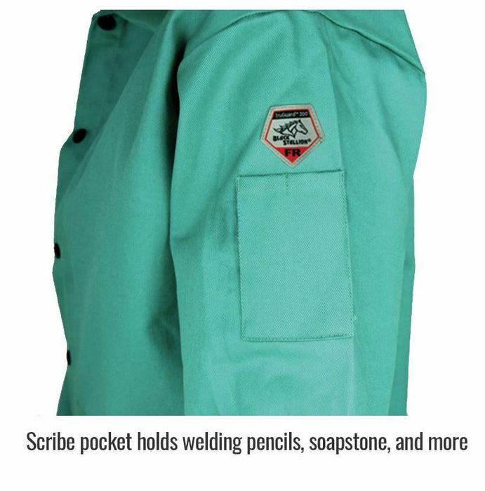 Black Stallion TruGuard 200 FR Cotton Welding Jacket, Green, 30" Length - BHP Safety Products