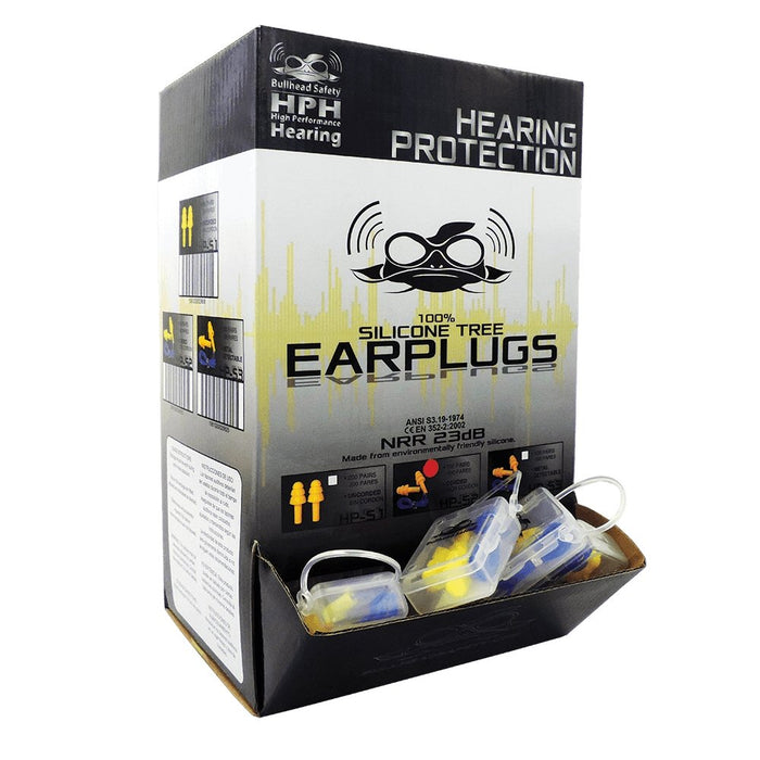 Bullhead Safety HP-S2 Corded, Reuasable Silicone Earplugs with Carry Case, NRR (Noise Reduction Rating) 23 Decibels - BHP Safety Products