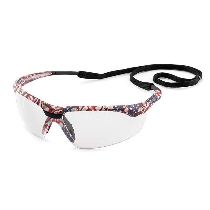 Conqueror Safety Glasses with Soft Rubber Nosepiece, Old Glory Camo Frame, Clear FX3 Anti-Fog Lens, 1 Pair - BHP Safety Products