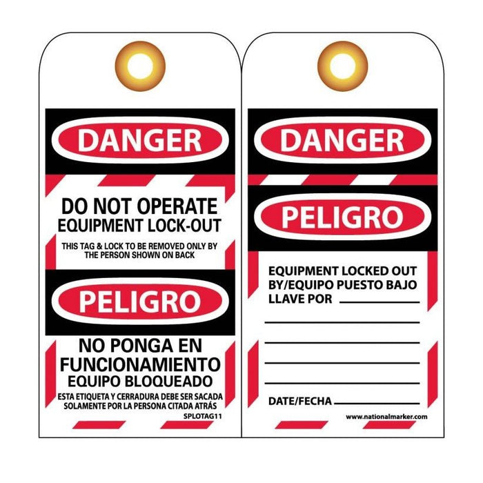 "Danger Do Not Operate Equipment Lock-Out" 6"x3" Tag, Bilingual - BHP Safety Products
