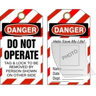 "Danger Do Not Operate Tag & Lock to be Removed by Person Shown on Other Side" 6"x3" Lockout Tag with Laminated Photo Flap & Brass Grommet, 10 Pack - BHP Safety Products