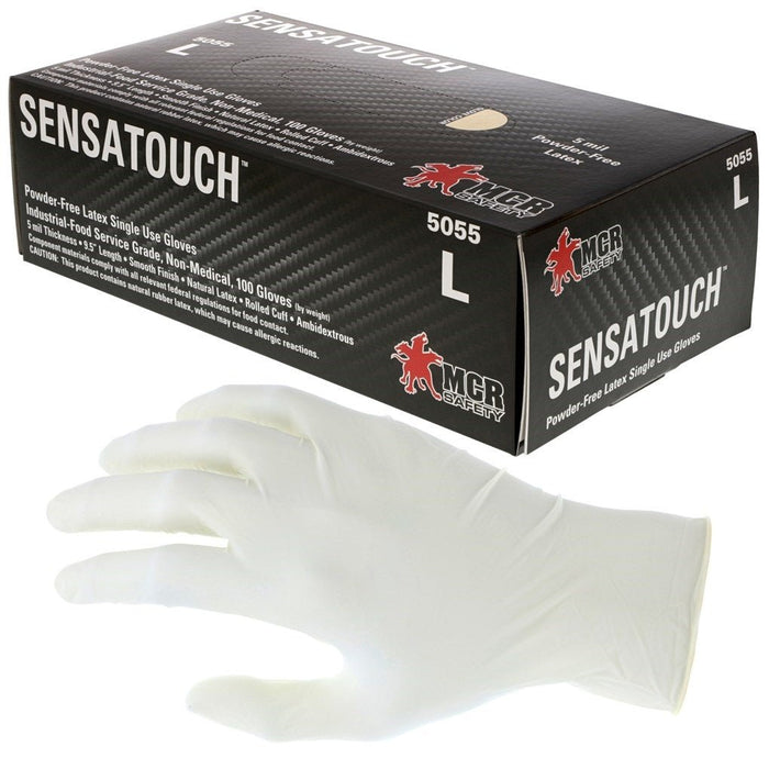 Disposable Latex Gloves Powder Free Industrial Food Service Grade, 9.5 Inches in Length, 5 Mil in Thickness, 100/Box - BHP Safety Products