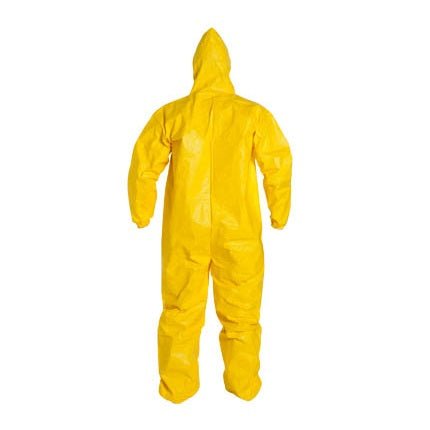 DuPont QC127S Tychem Coverall, Standard Fit Hood, Elastic Wrists and Ankles, Serged Seams, Yellow - BHP Safety Products