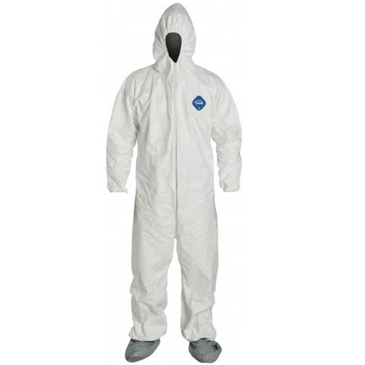 DuPont TY122S Dispoable Tyvek Coverall with Zipper Front, Elastic Wrists and Ankles with Attached Hood and Boots - BHP Safety Products