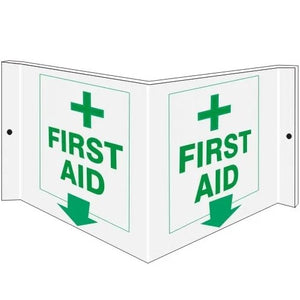 "FIRST AID" - Projecting Wall Sign, Acrylic, 6"x12" - BHP Safety Products