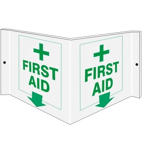 "FIRST AID" - Projecting Wall Sign, Acrylic, 6"x12" - BHP Safety Products