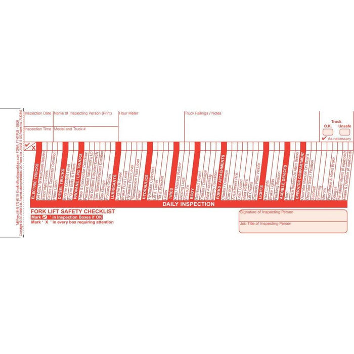 Forklift Truck Inspection Book, contains 30 inspections - BHP Safety Products