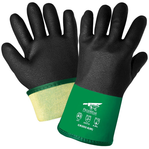 Frogwear CR292 Double Dipped PVC & Nitrile Blended Work Gloves, Chemical Resistant, ANSI A3 Cut Resistant, 12" Length with Sandpaper Finish - BHP Safety Products