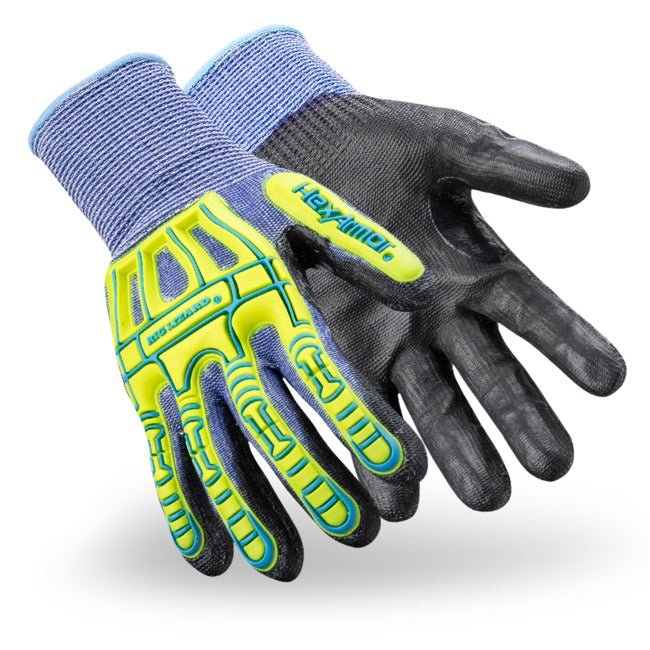 Hexarmor 2095 Rig Lizard, ANSI A6 Cut Resistant Glove, 13-gauge HPPE/Glass Blend Shell, PU Palm Coating, Back-of-hand Impact Exoskeleton (1 Pair) - BHP Safety Products