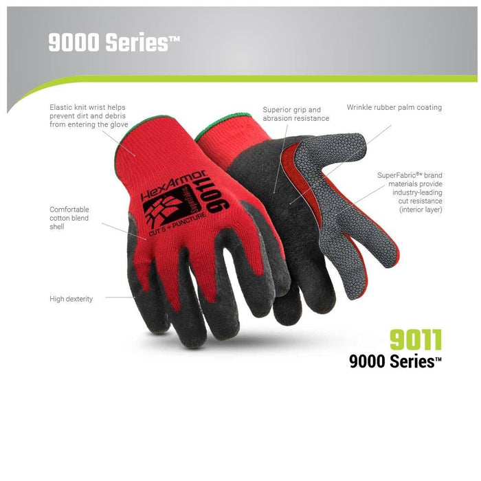 Hexarmor 9011, ANSI A7 Cut Resistant Glove, Red Cotton Shell & Wrinkle Rubber Palm Coating (1 Pair) - BHP Safety Products